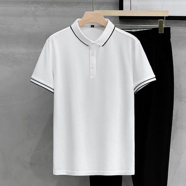 Shirt custom lapel beaded cotton short sleeve summer men's casual versatile slim Paul top