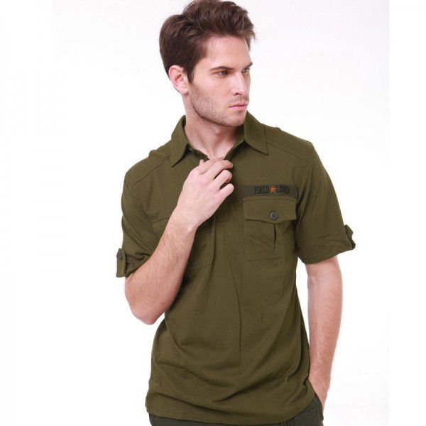 Outdoor military fan with pocket lapel men's military fan casual T-shirt black men's t-shirt