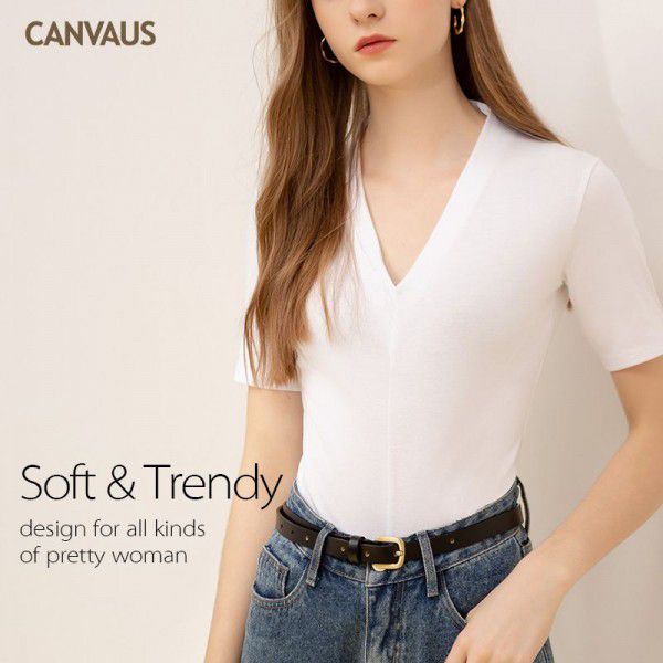Summer women's new westernized European and American cotton V-neck short-sleeved short-sleeved slim top T-shirt for women
