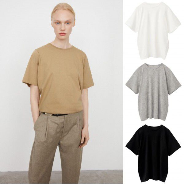 Spring and Summer Perforated Nordic Loose Solid T Shirt Round Neck Casual Fashion Profile Short Sleeve T Shirt Women 