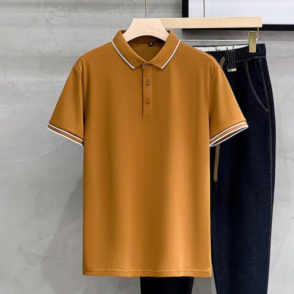 Shirt custom lapel beaded cotton short sleeve summer men's casual versatile slim Paul top