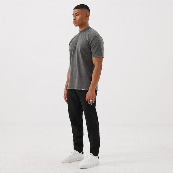 Simple solid color retro washed old high street oversize short-sleeved men's T-shirt women's bottom shirt