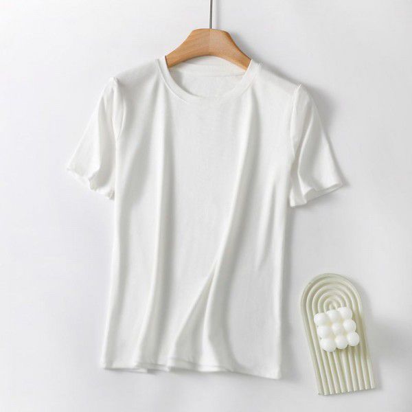 Spring New Modal Cool T-shirt Women's Summer Ice Silk Thread Wrap Neck Short Sleeve Outwear Bottom Shirt