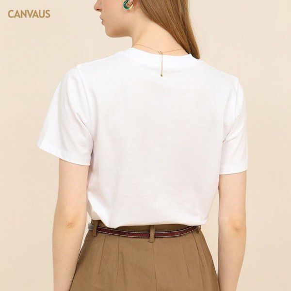 Summer new print short-sleeved t-shirt women's thin round neck cotton white cartoon top