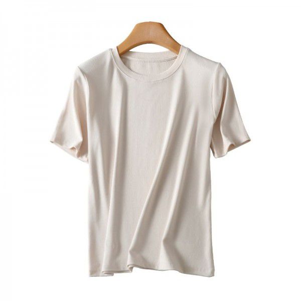 Spring New Modal Cool T-shirt Women's Summer Ice Silk Thread Wrap Neck Short Sleeve Outwear Bottom Shirt